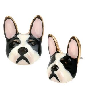 Betsey Johnson French Bulldog Earrings - Black, White, Pink